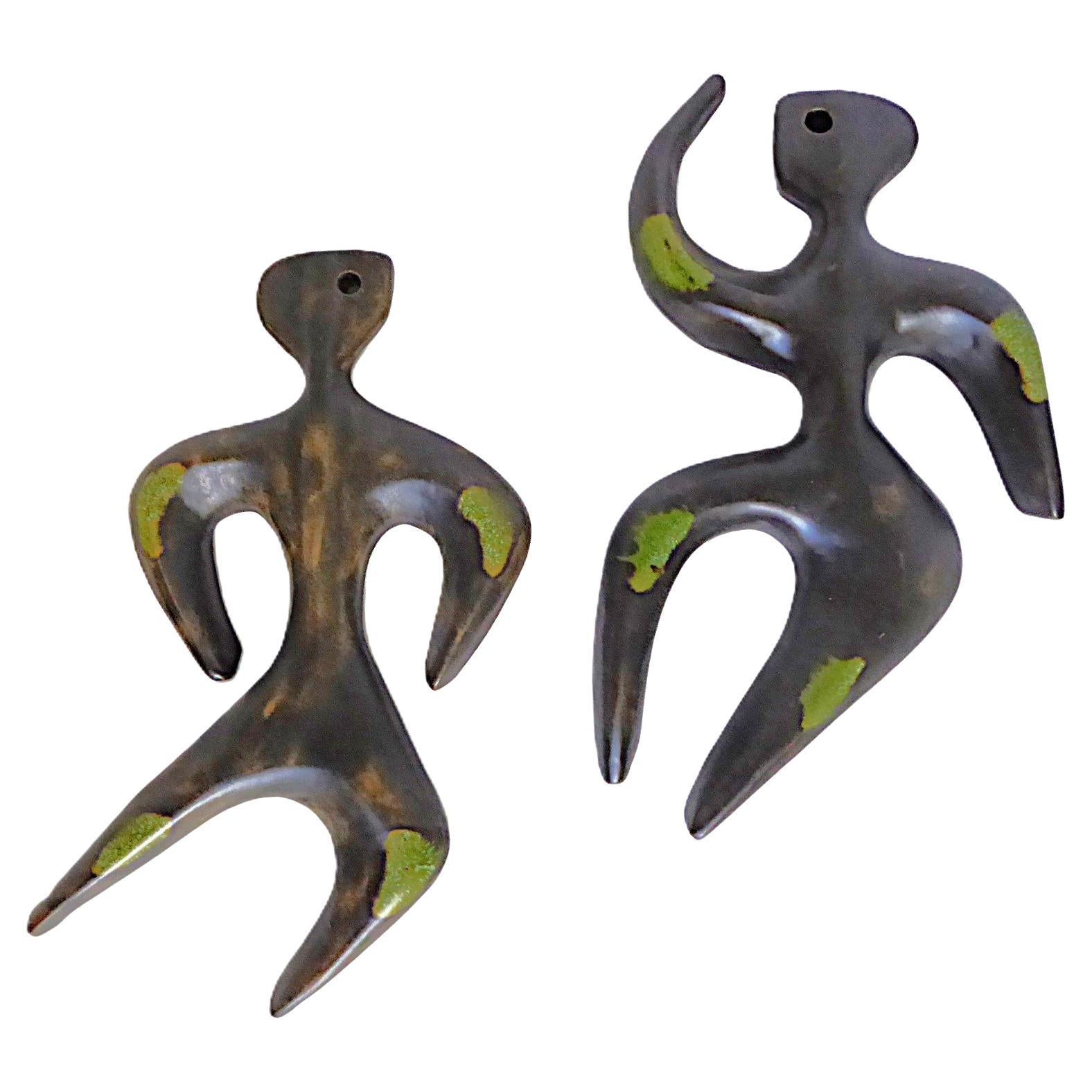 Pareja de bailarinas de pared de cerámica abstracta vintage Estilo de Fredrick Weinberg Años 50
