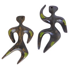 Vintage Abstract Pair of Pottery Wall Dancers Style of Fredrick Weinberg 1950s