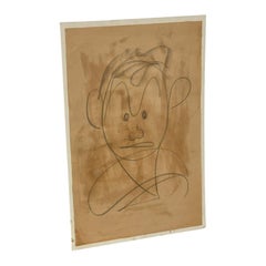 Vintage-Zeichnung eines abstrakten Porträts auf getöntem Papier von Jerry Owen.