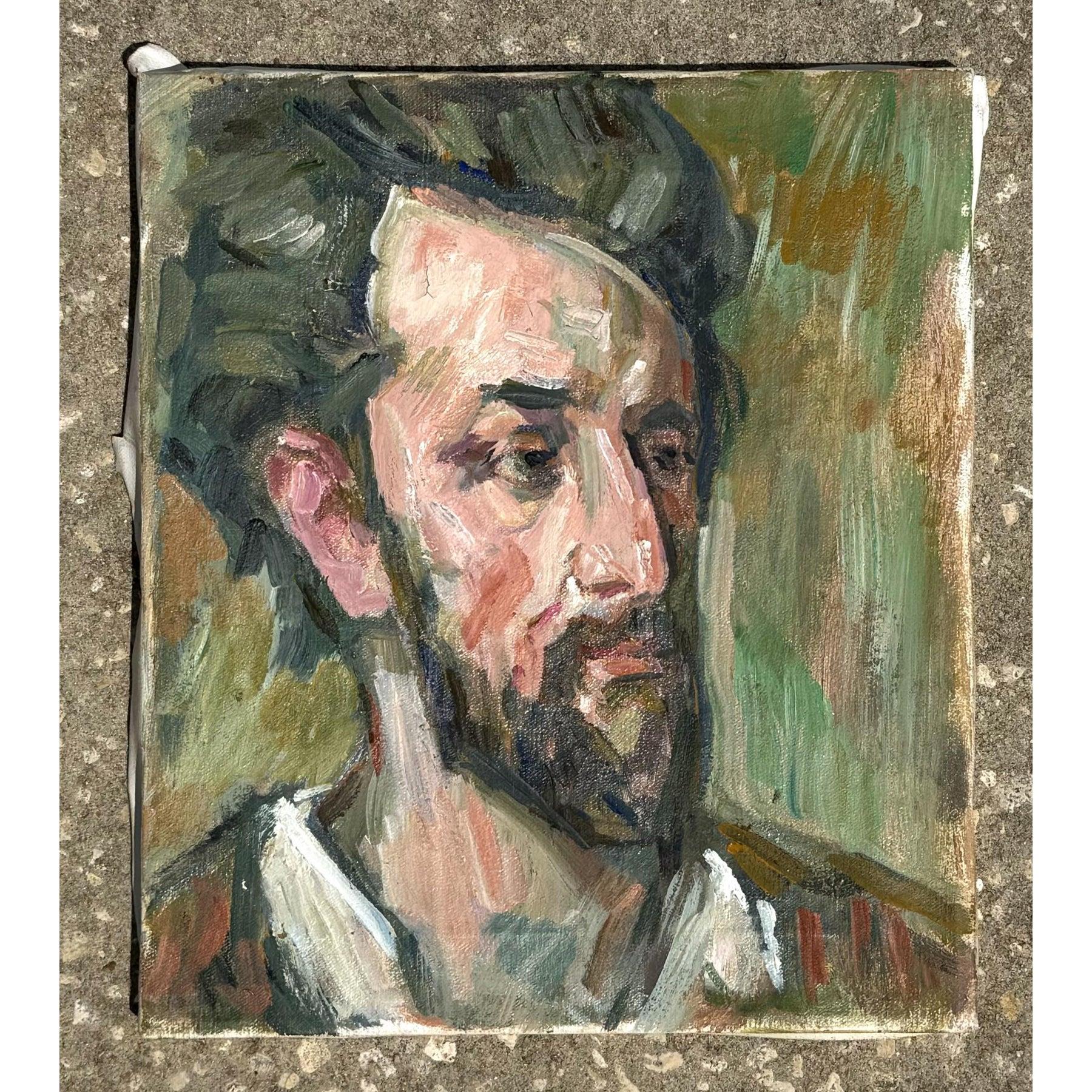 Abstraktes Vintage-Porträt eines Mannes, Öl auf Leinwand (Böhmisch) im Angebot