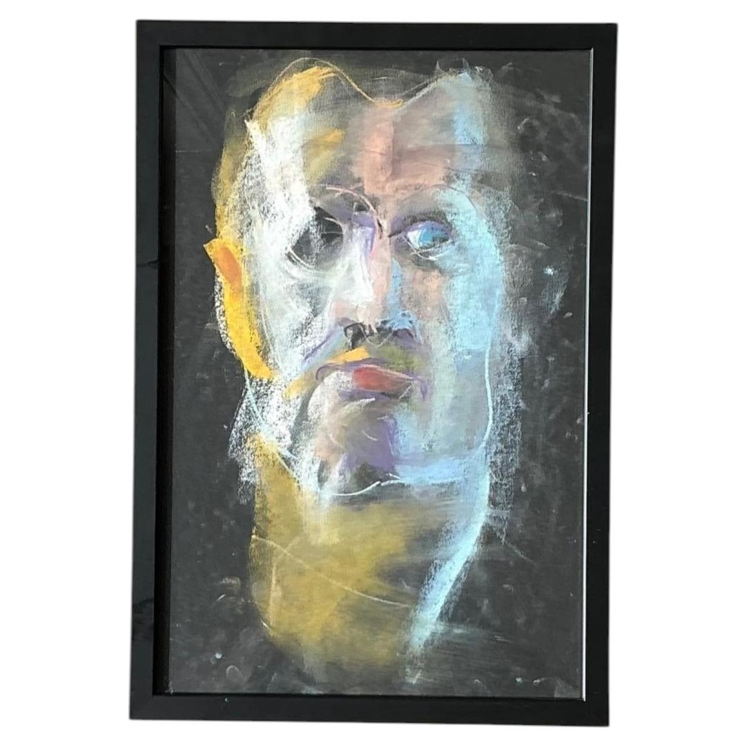 Vintage Abstract Portrait Oil Pastel Painting For Sale