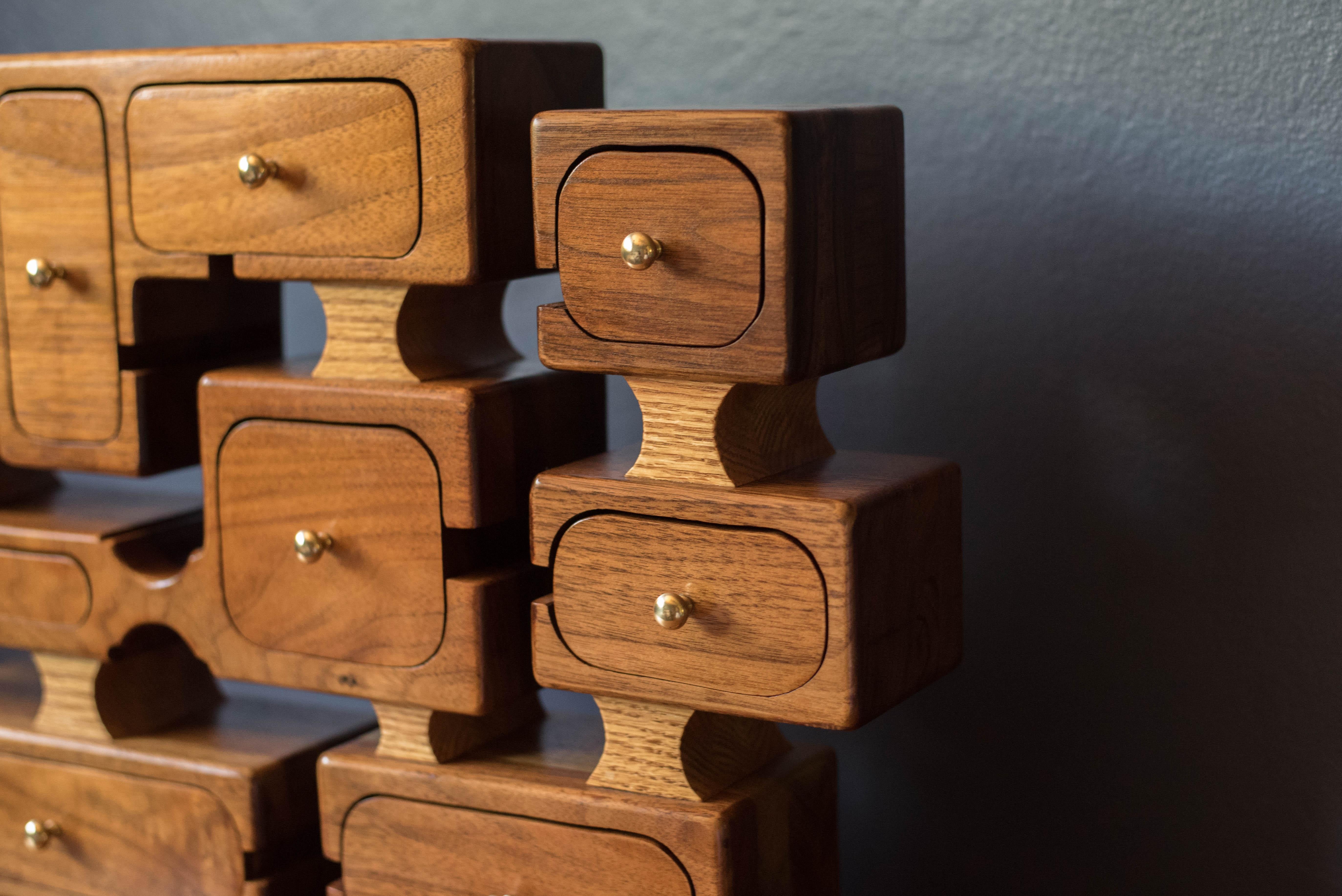Mid-Century Modern Vintage Abstract Sculptural Walnut Studio Craft Jewelry Box Organizer