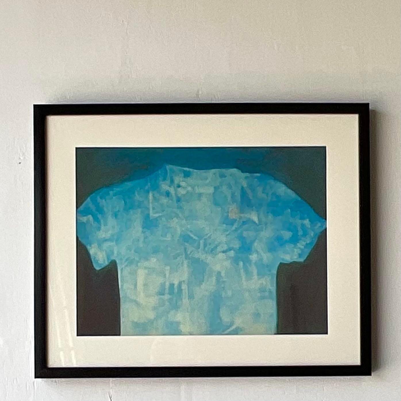 Vintage Abstract Shirt Still Life Original Oil Crayon Painting on Paper For Sale 4