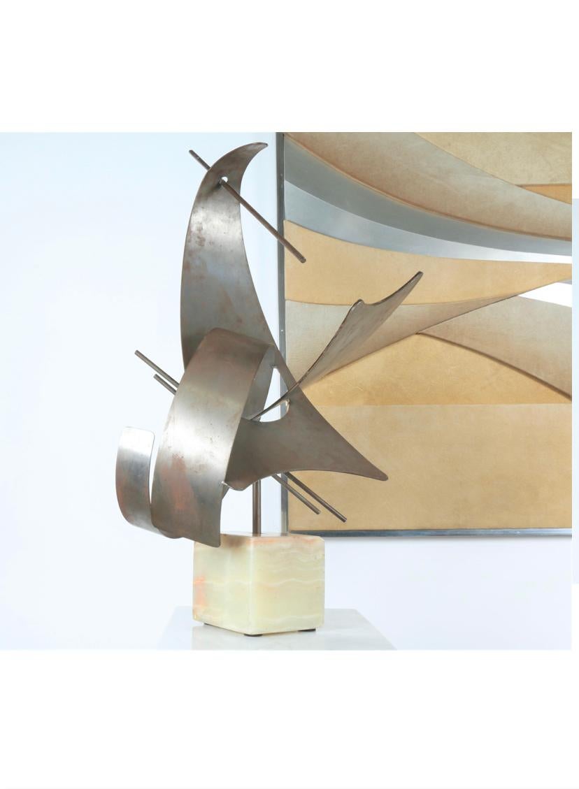 Mid-Century Modern Vintage Abstract Stainless Steel and Marble Sculpture