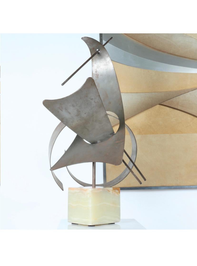 Vintage Abstract Stainless Steel and Marble Sculpture In Good Condition In North Hollywood, CA