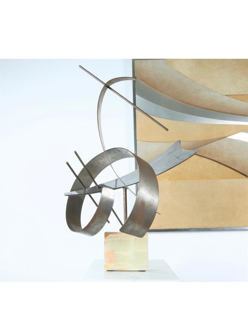 Vintage Abstract Stainless Steel and Marble Sculpture 1