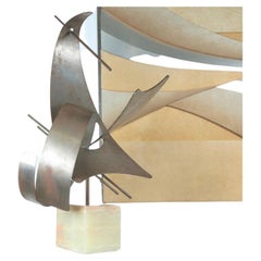 Vintage Abstract Stainless Steel and Marble Sculpture