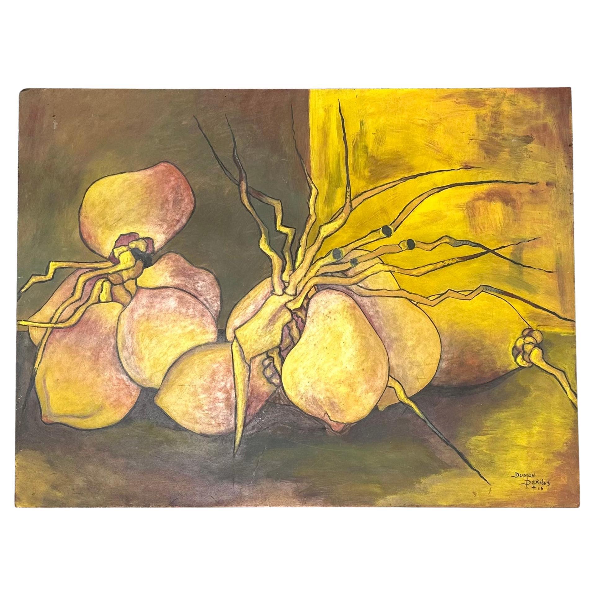 Vintage Abstract Still Life Oil Painting on Wood Signed by the Artist