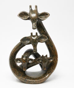 Vintage Abstract Stone Sculpture of African Giraffes