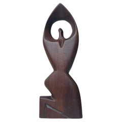 Vintage Abstract Teak Sculpture of Woman in Yoga Pose, 1970s