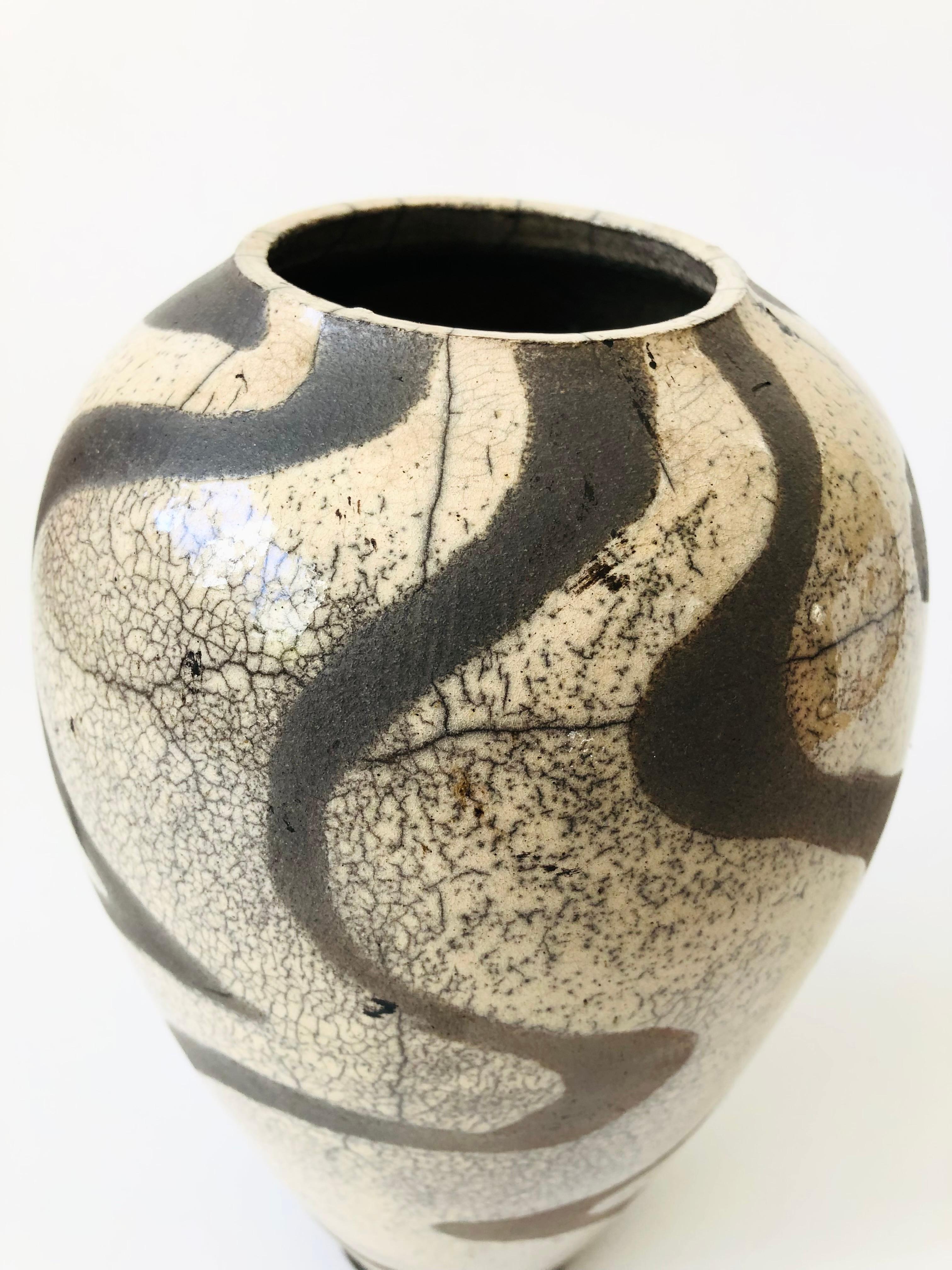 Post-Modern Vintage Abstract Two Toned Raku Pottery Vase