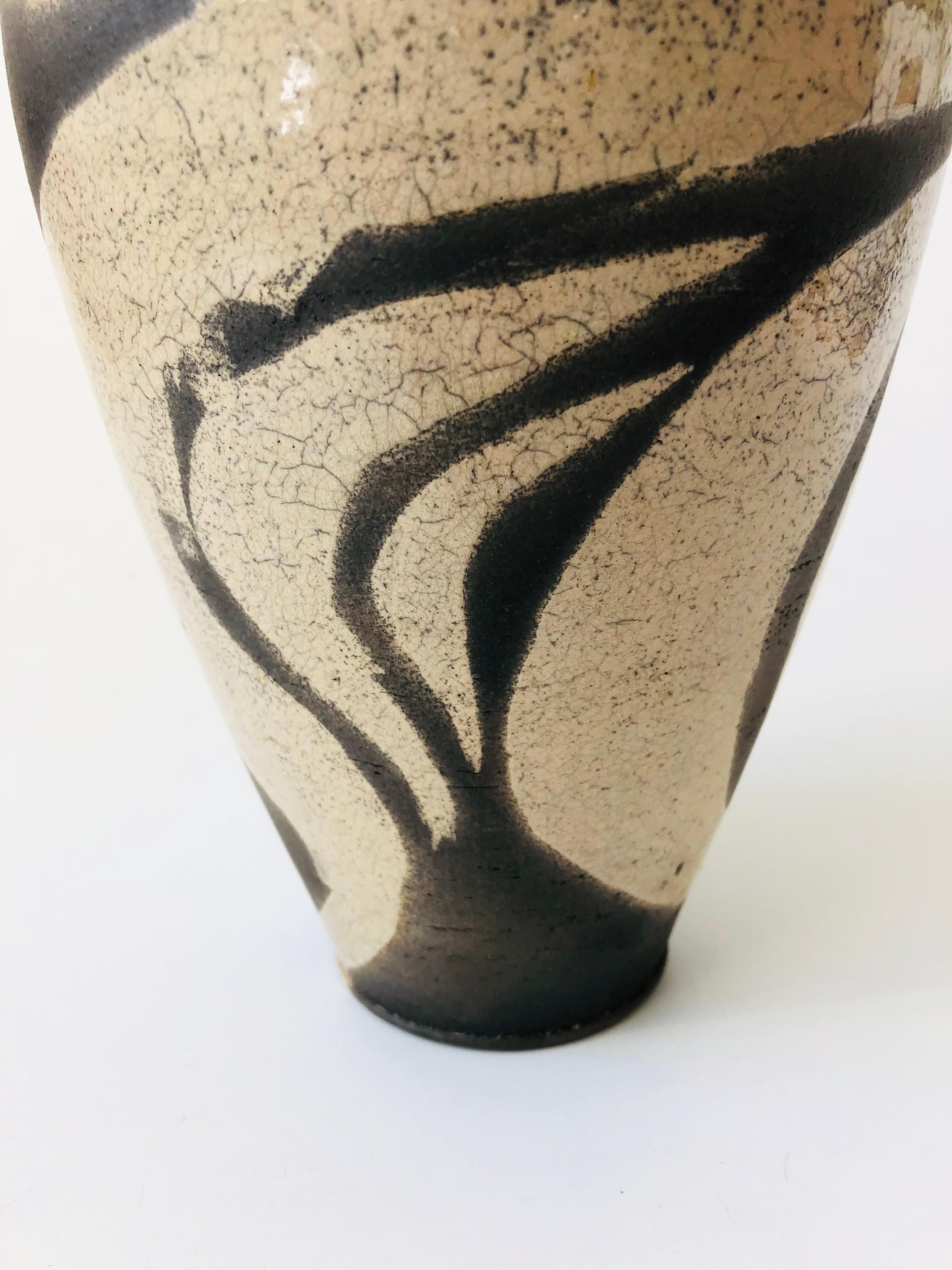 Vintage Abstract Two Toned Raku Pottery Vase In Good Condition In Vallejo, CA