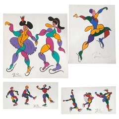 Set von 4 abstrakten Vintage-Eis Skating-Szenen, Öl auf Streched Canvas