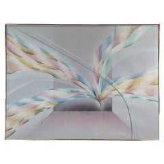 Vintage Abstract Painting on Canvas, Pastel Colors, Signed, 1980s