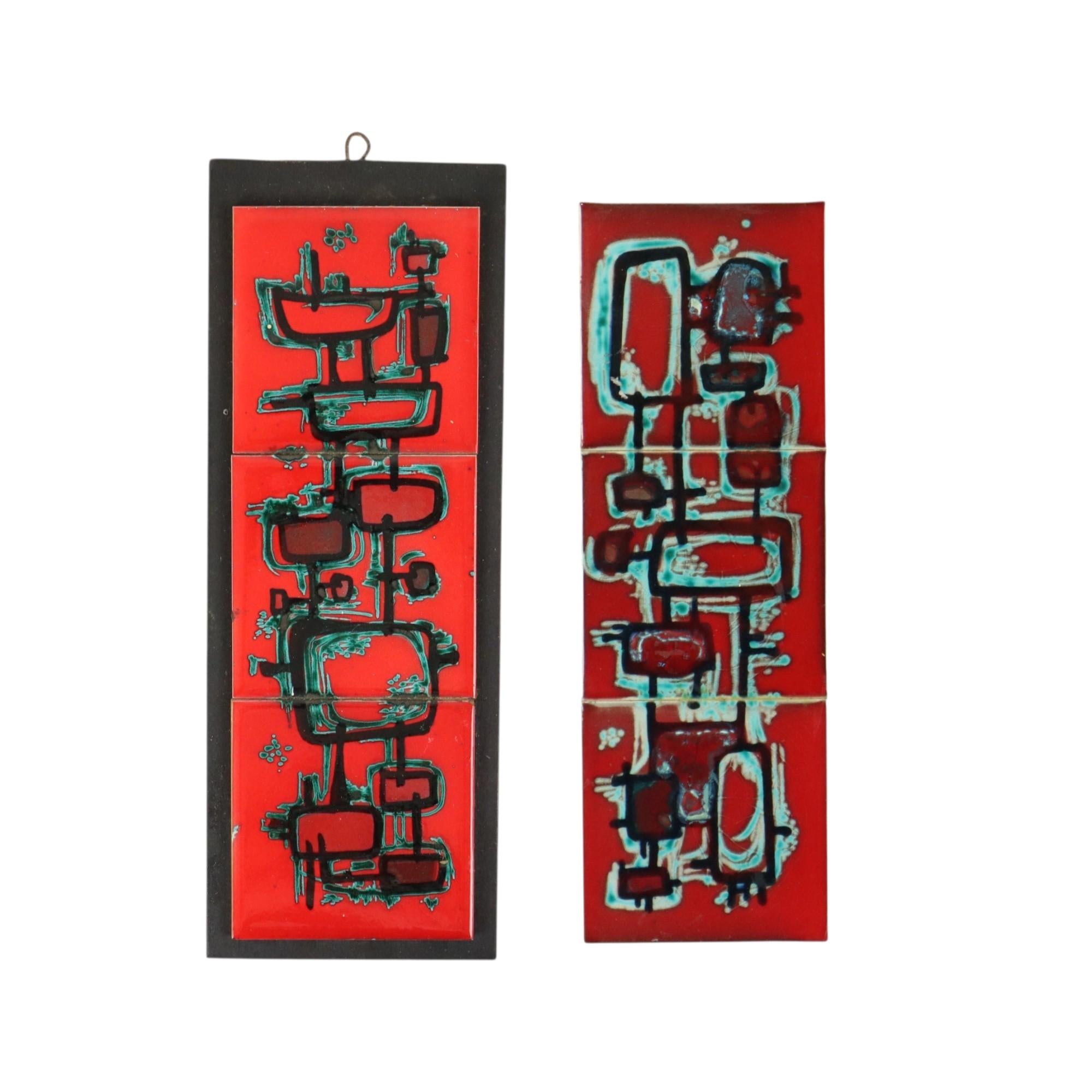 Set von 2 abstrakten roten Keramik-Wandschmuck-Sets, Vintage (Space Age) im Angebot