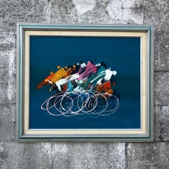 Quadro astratto vintage, incorniciato e firmato dall'artista. Circa anni '80
