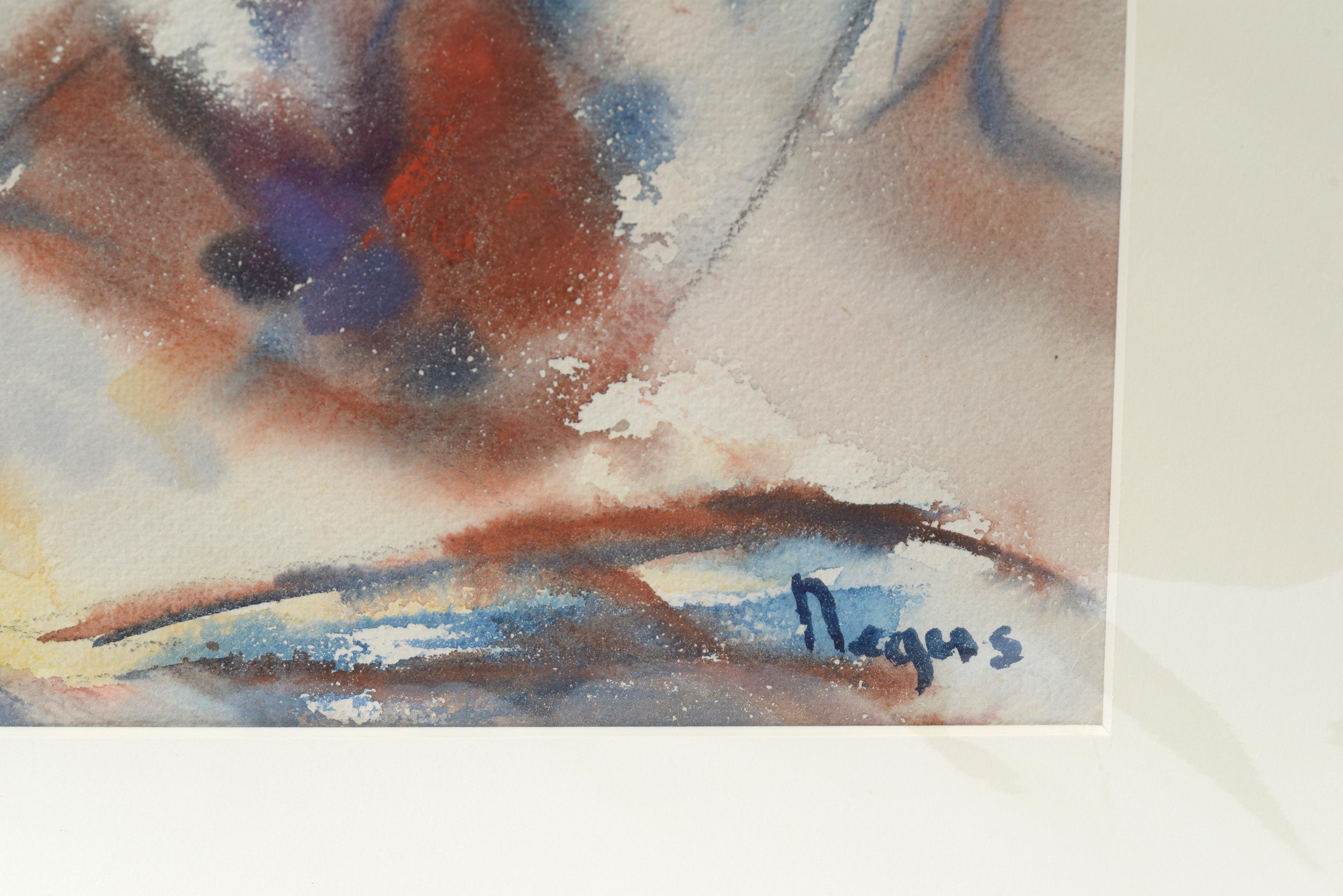 Vintage Abstract Watercolor Painting By Marge Negus Mounted In