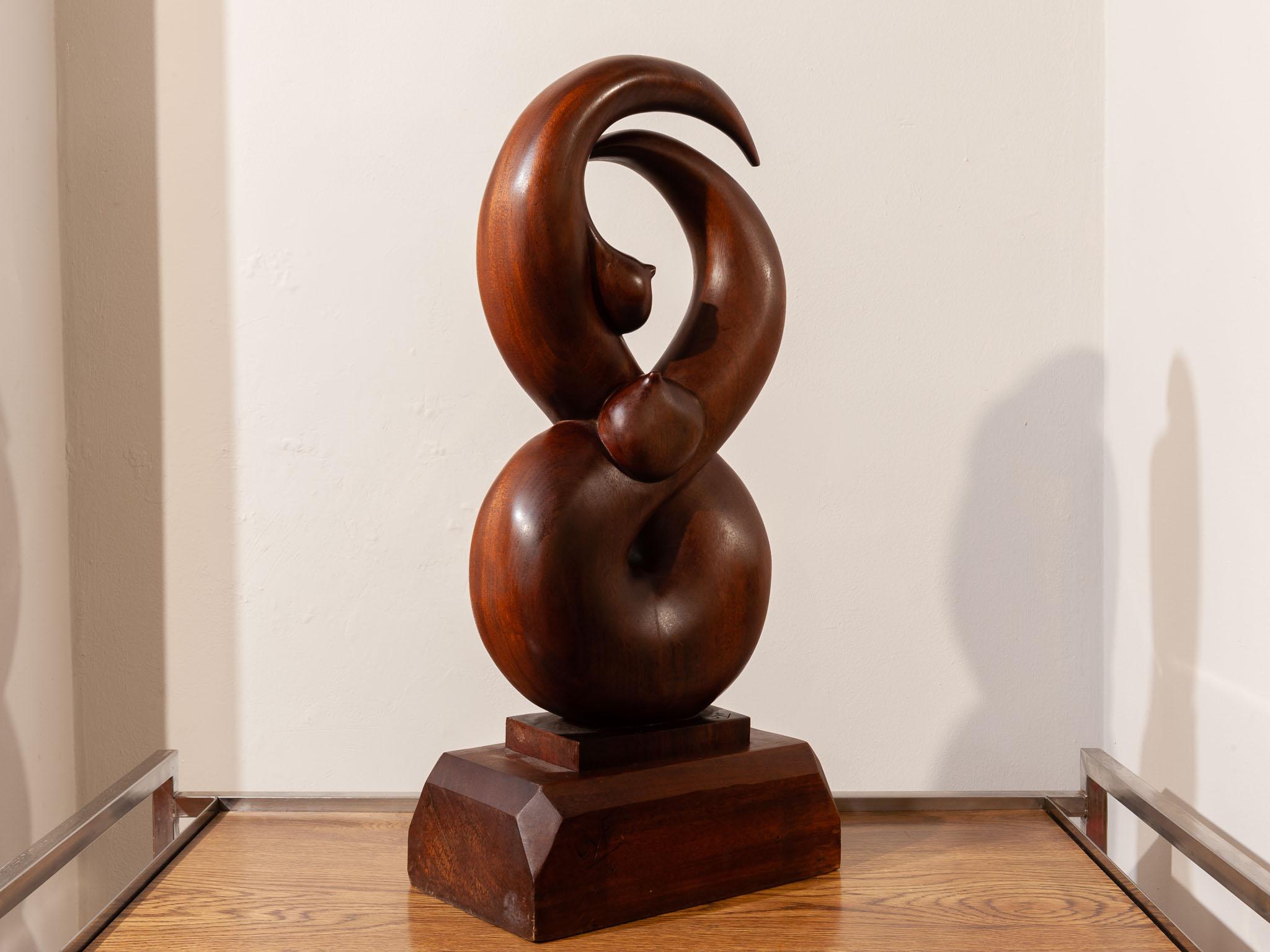 Vintage Abstract Wooden Female Sculpture Signed JyF 4