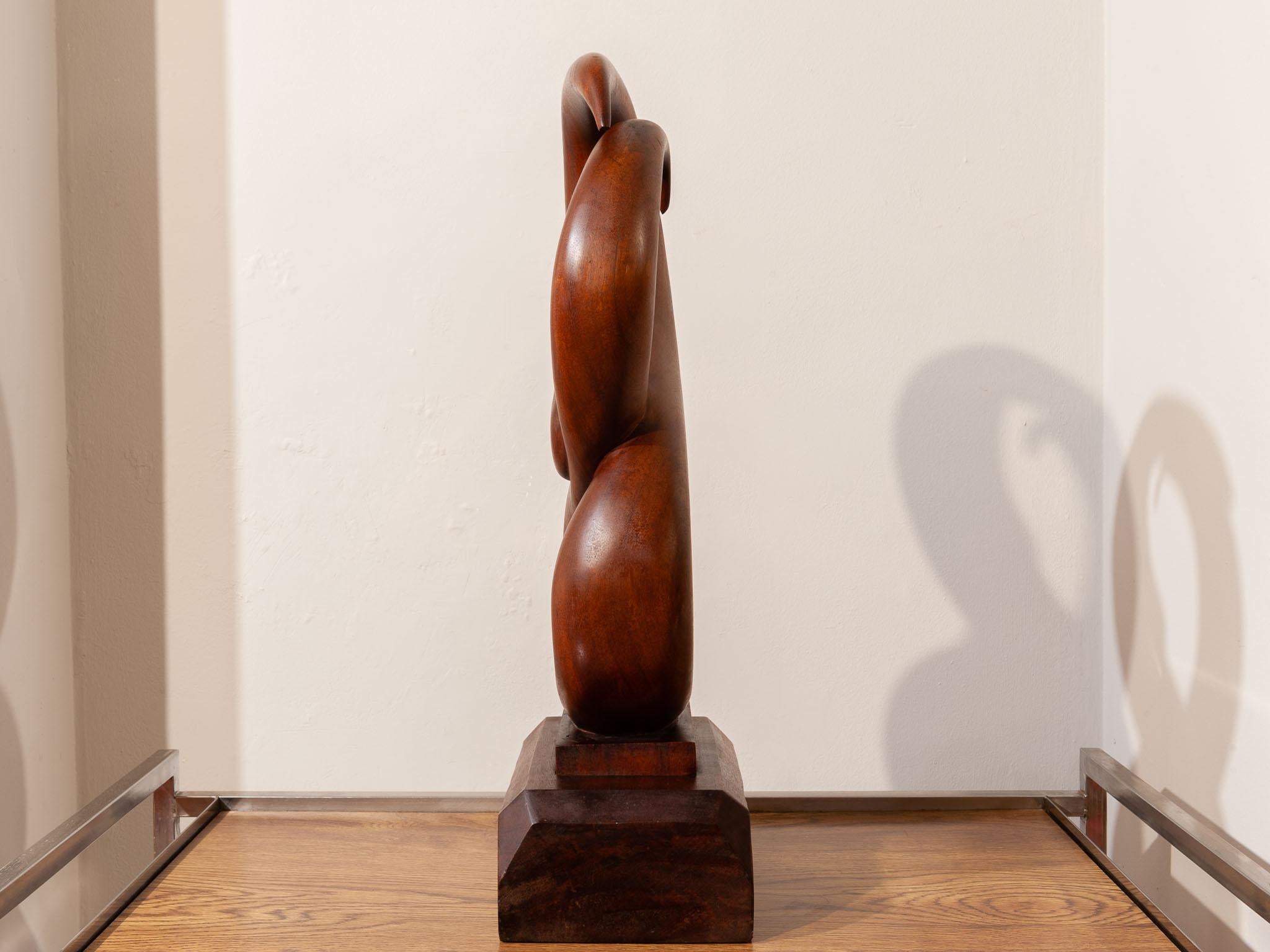 Late 20th Century Vintage Abstract Wooden Female Sculpture Signed JyF