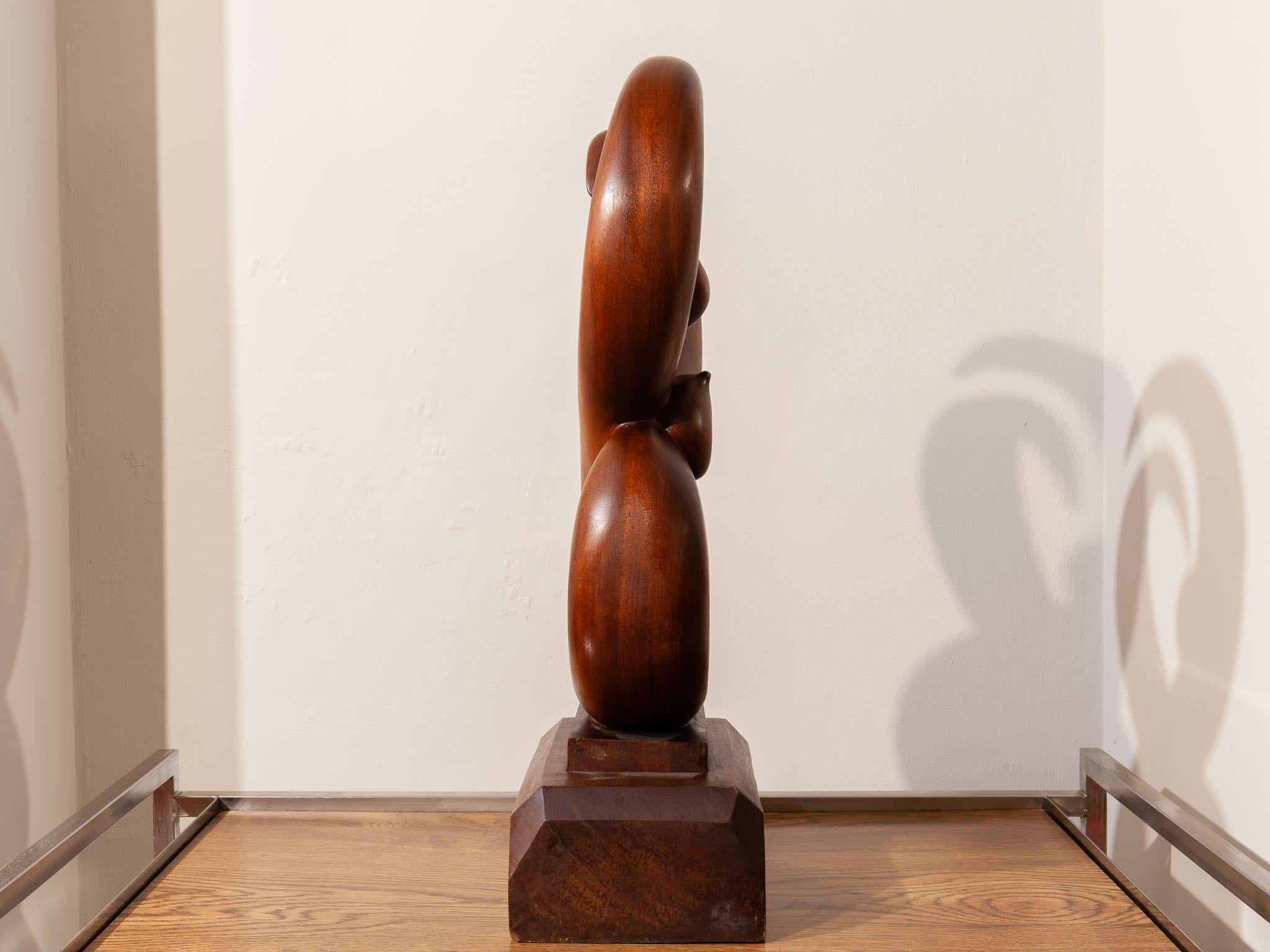 Vintage Abstract Wooden Female Sculpture Signed JyF 3
