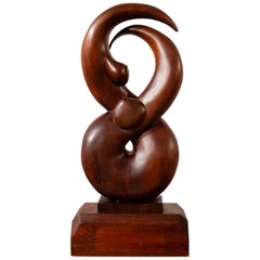 Vintage Abstract Wooden Female Sculpture Signed JyF