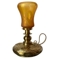 Vintage Accent Amber Glass Bell Shade and Brass Oil Lamp Style