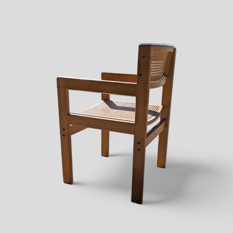 Vintage Accent Chair, Solid Wood, Birch, Cane, Office, Living Room, Bedroom In Good Condition For Sale In Rancho Cucamonga, CA