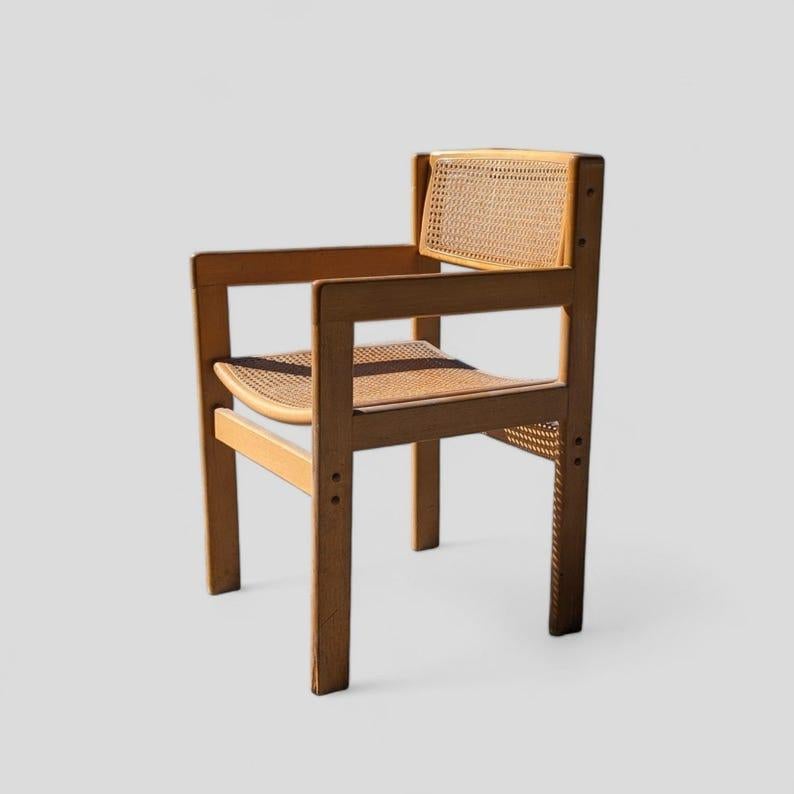 Vintage Accent Chair, Solid Wood, Birch, Cane, Office, Living Room, Bedroom For Sale 3