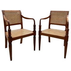 Vintage Accent Side Arm Chairs in Cane and Wood. Traditional Style - Set of 2