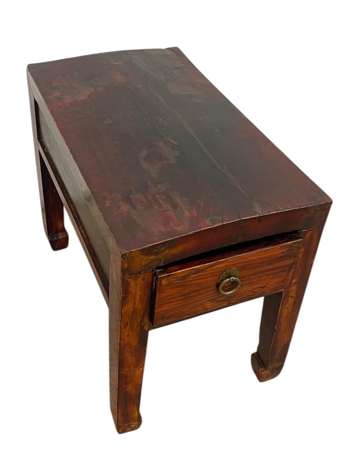 Vintage Accent Table in Style of Chinese Distressed Elm Wood Table In Good Condition For Sale In Seattle, WA