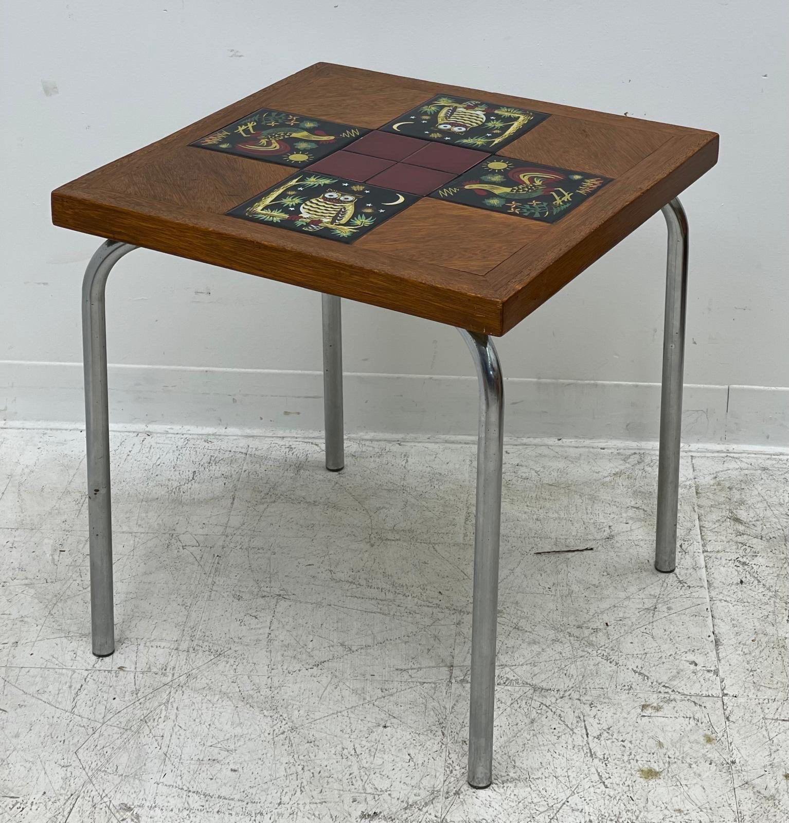 Fin du 20e siècle Table d'appoint vintage avec plateau en carreaux en vente