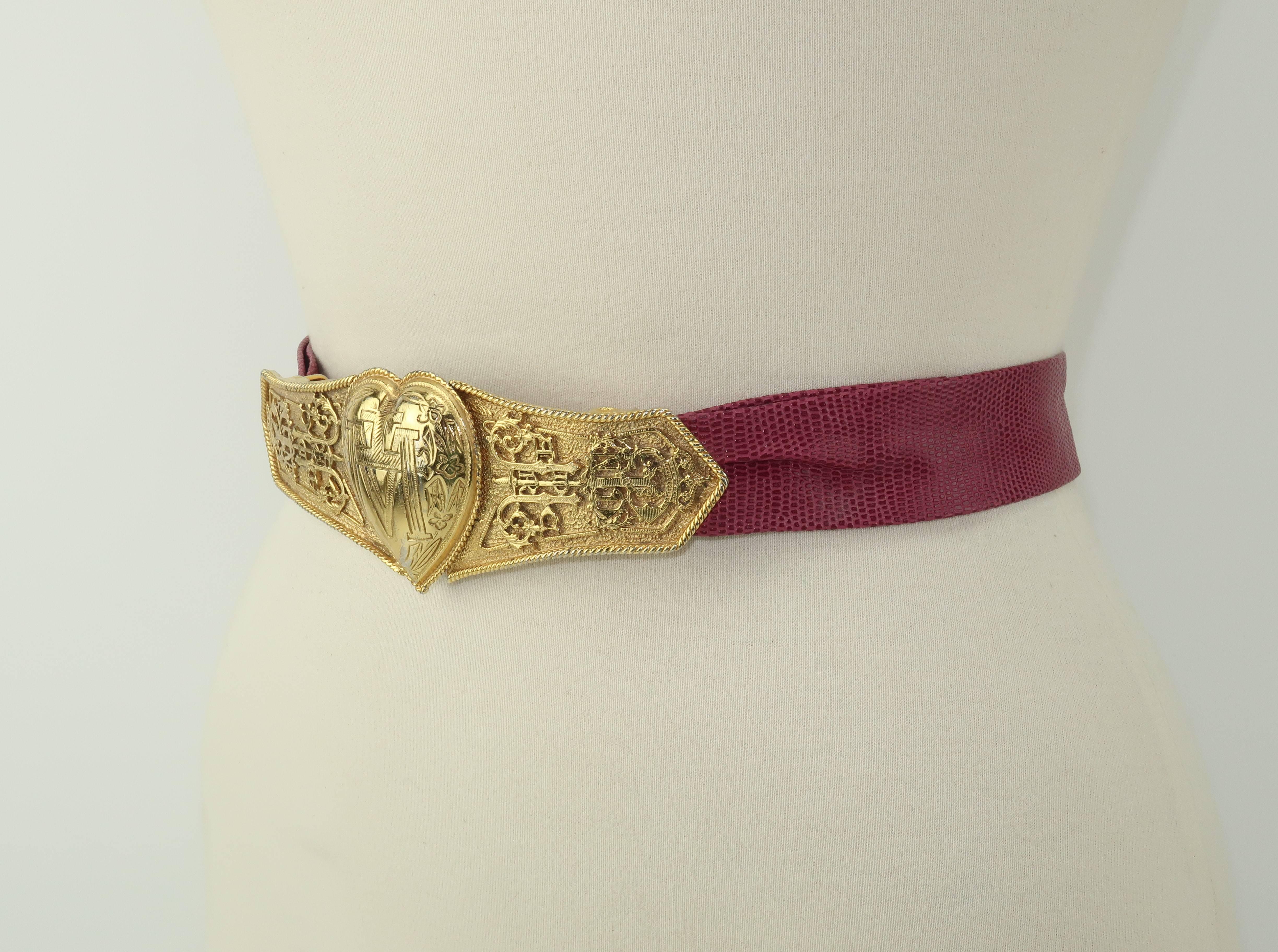 Brown Vintage Accessocraft NYC Ornate Heart Buckle & Belt