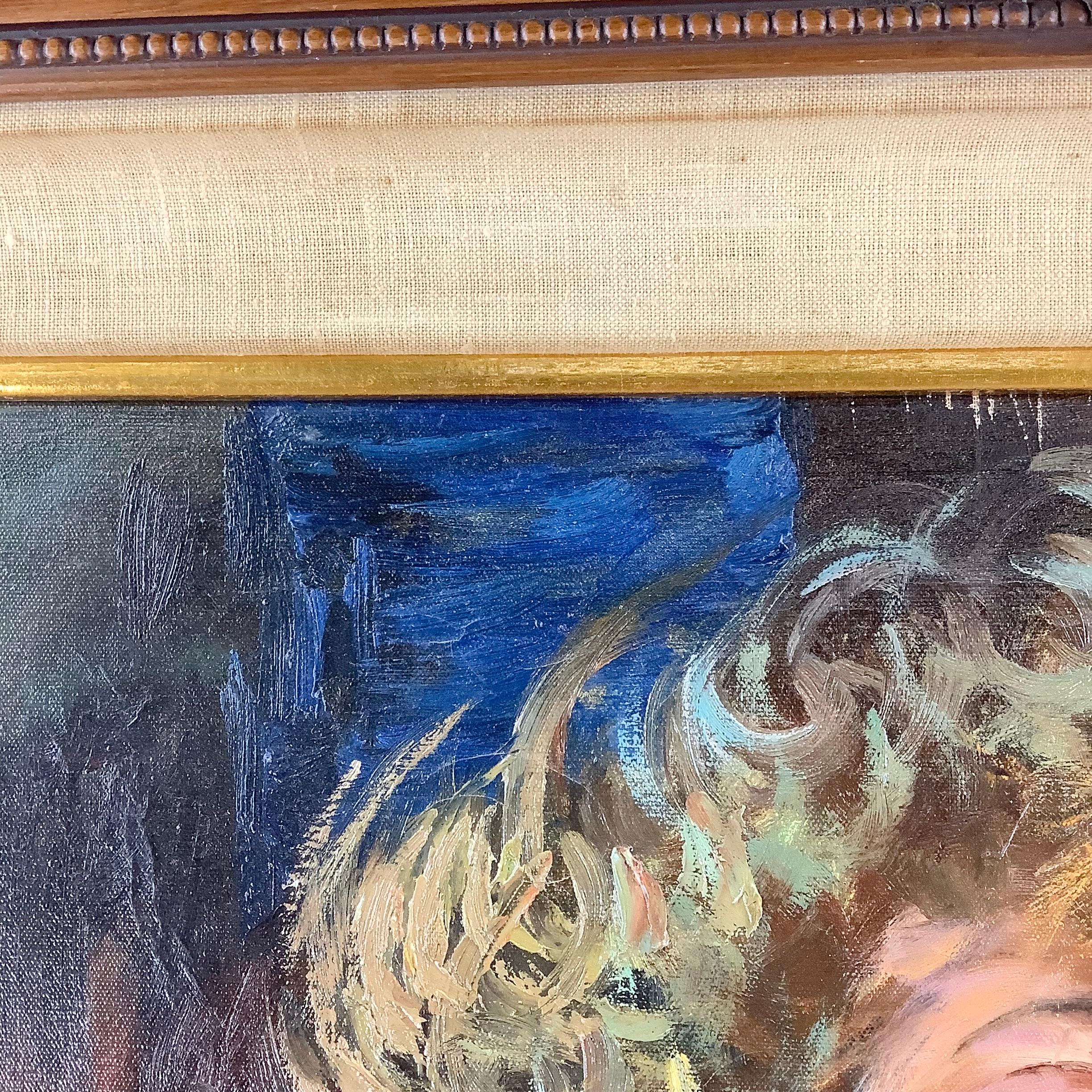 Impressionistisches Gemälde „Accordion Player“ von G. Madonini, Öl auf Leinwand im Angebot 2