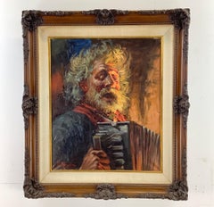 Vintage "Accordion Player" Oil on Canvas Impressionist Painting by G. Madonini