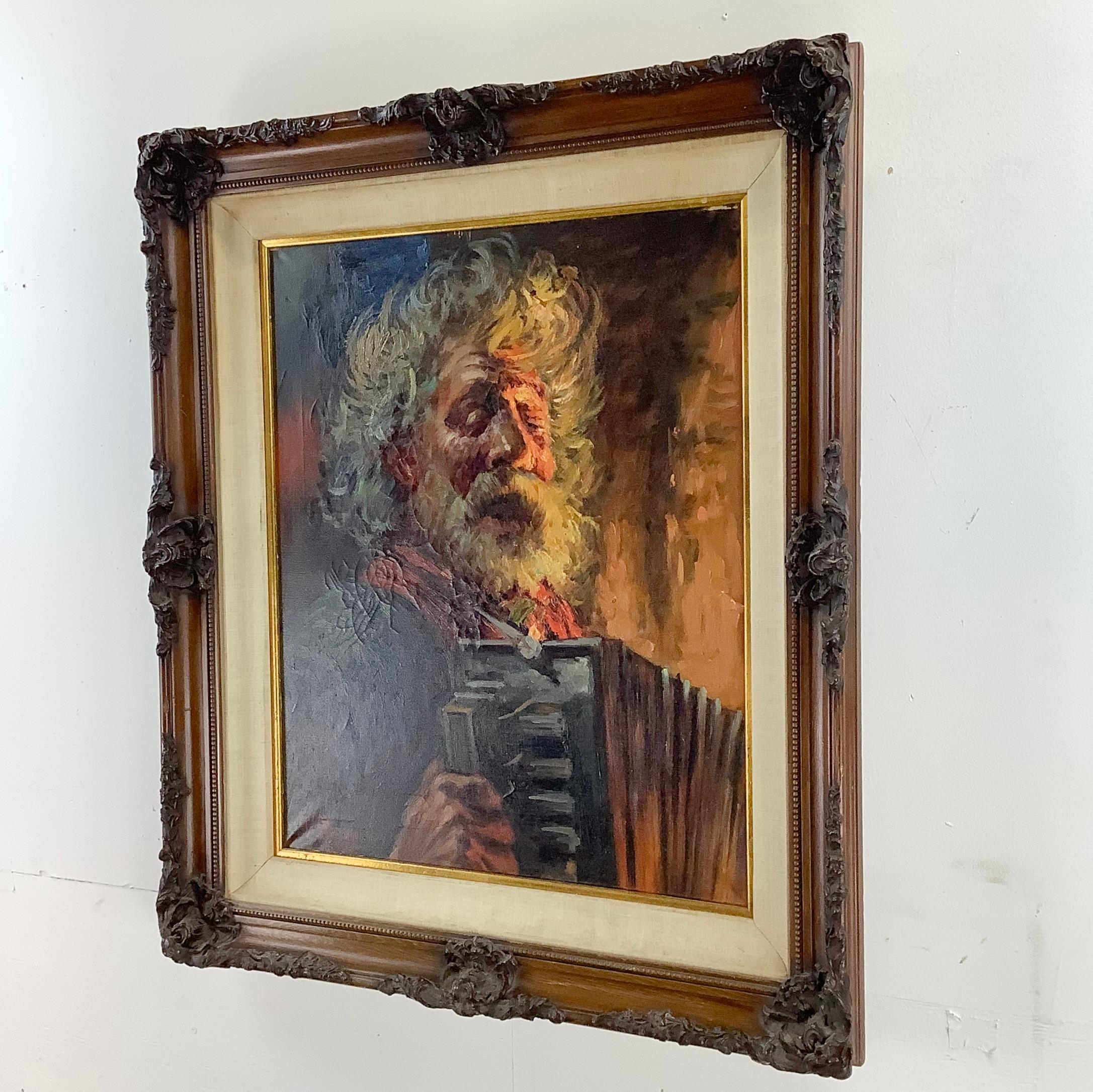 Impressionistisches Gemälde „Accordion Player“ von G. Madonini, Öl auf Leinwand (Moderne der Mitte des Jahrhunderts) im Angebot