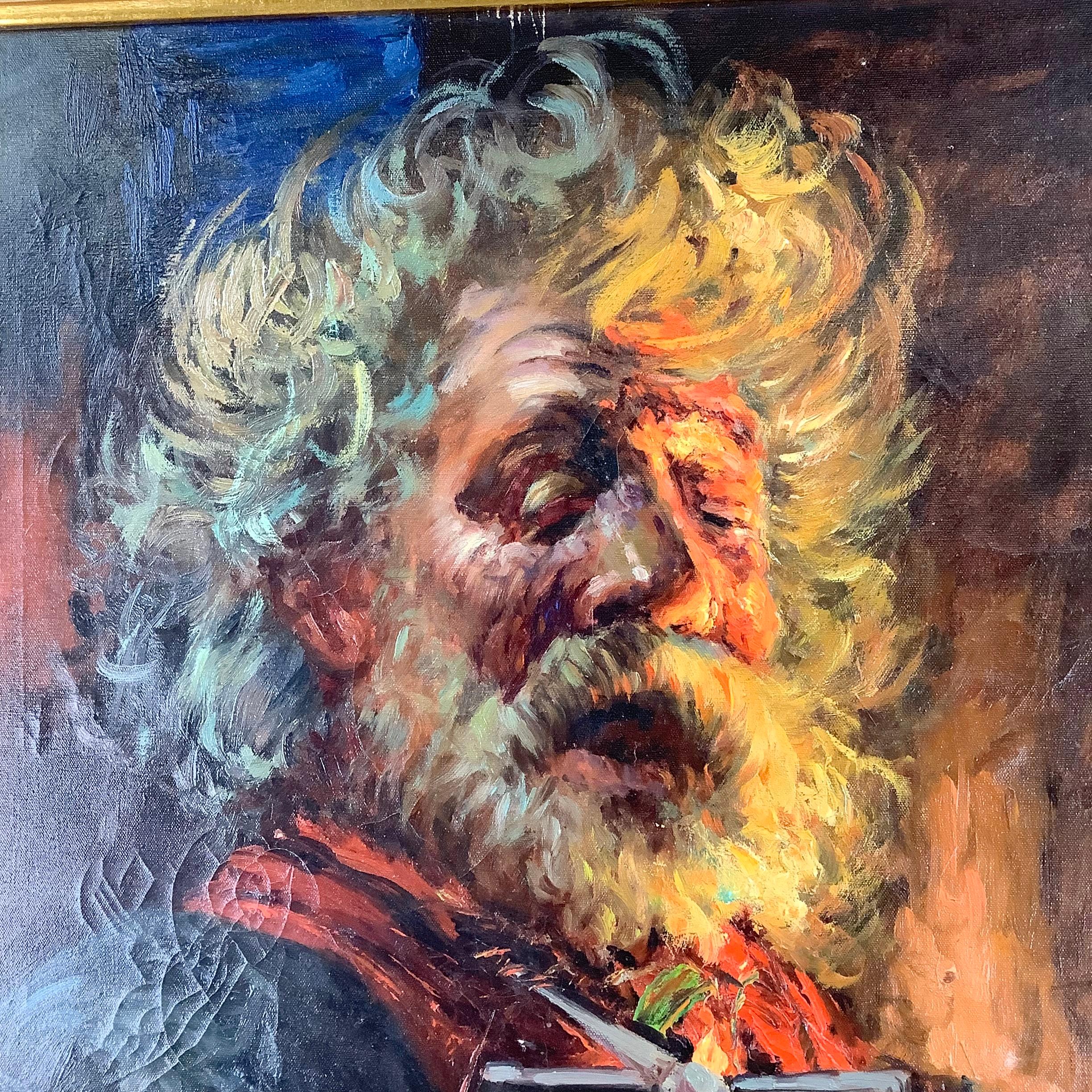 Impressionistisches Gemälde „Accordion Player“ von G. Madonini, Öl auf Leinwand (Italienisch) im Angebot
