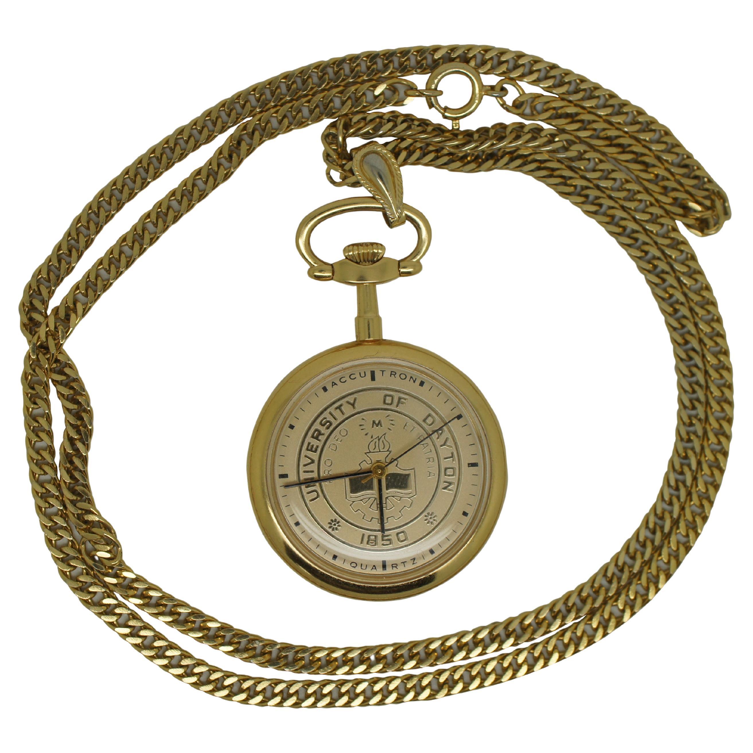 Vintage Accutron Bulova Universi of Dayton Quartz Pocket Watch & Chain