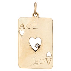 Charm d'epoca dell'Asso di Carte con diamante in oro giallo 14 carati Estate Jewelry