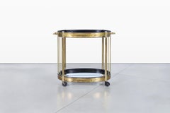 Chariot de bar vintage en laiton et verre gravé à l'acide par Bernhard Rohne pour Mastercraft