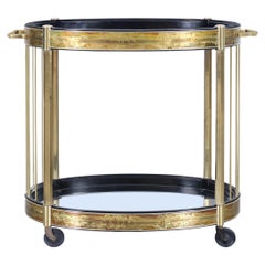 Carrello da bar in ottone e vetro acidato vintage di Bernhard Rohne per Mastercraft