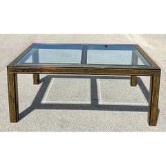 Vintage Acid Etched Brass and Glass Dining Table After Bernard Rohne