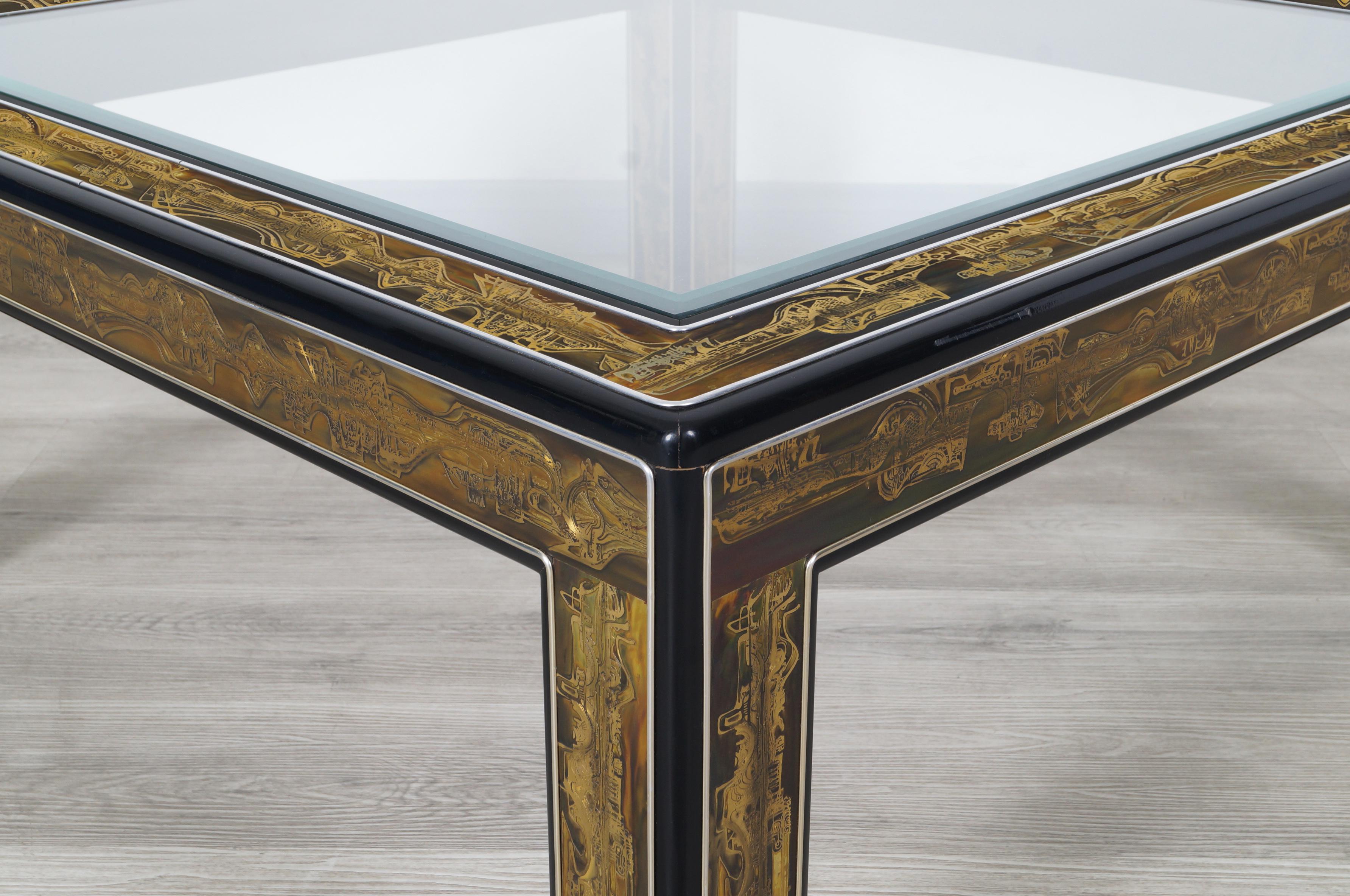 Late 20th Century Vintage Acid Etched Brass Coffee Table by Bernard Rohne for Mastercraft For Sale