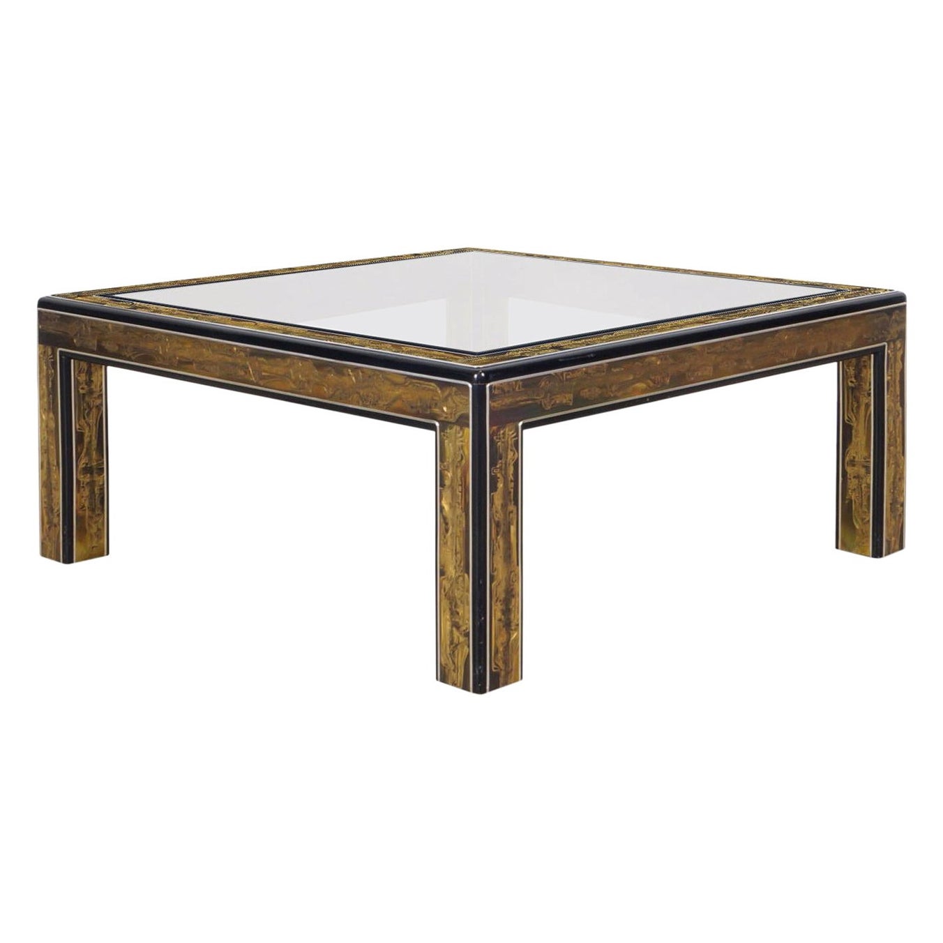 Vintage Acid Etched Brass Coffee Table by Bernard Rohne for Mastercraft