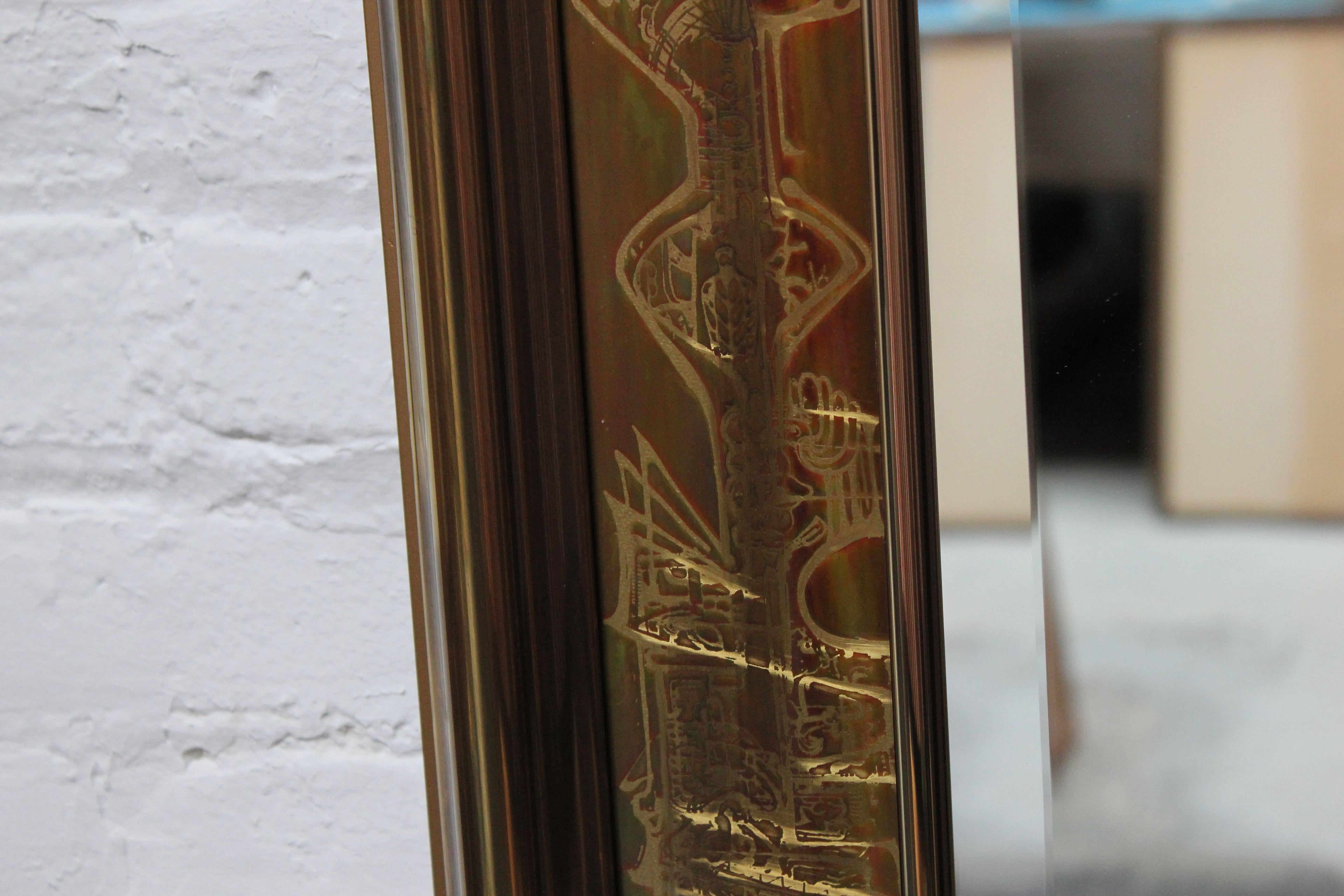 Late 20th Century Vintage Acid-Etched Brass Wall Mirror by Bernhard Rohne for Mastercraft For Sale