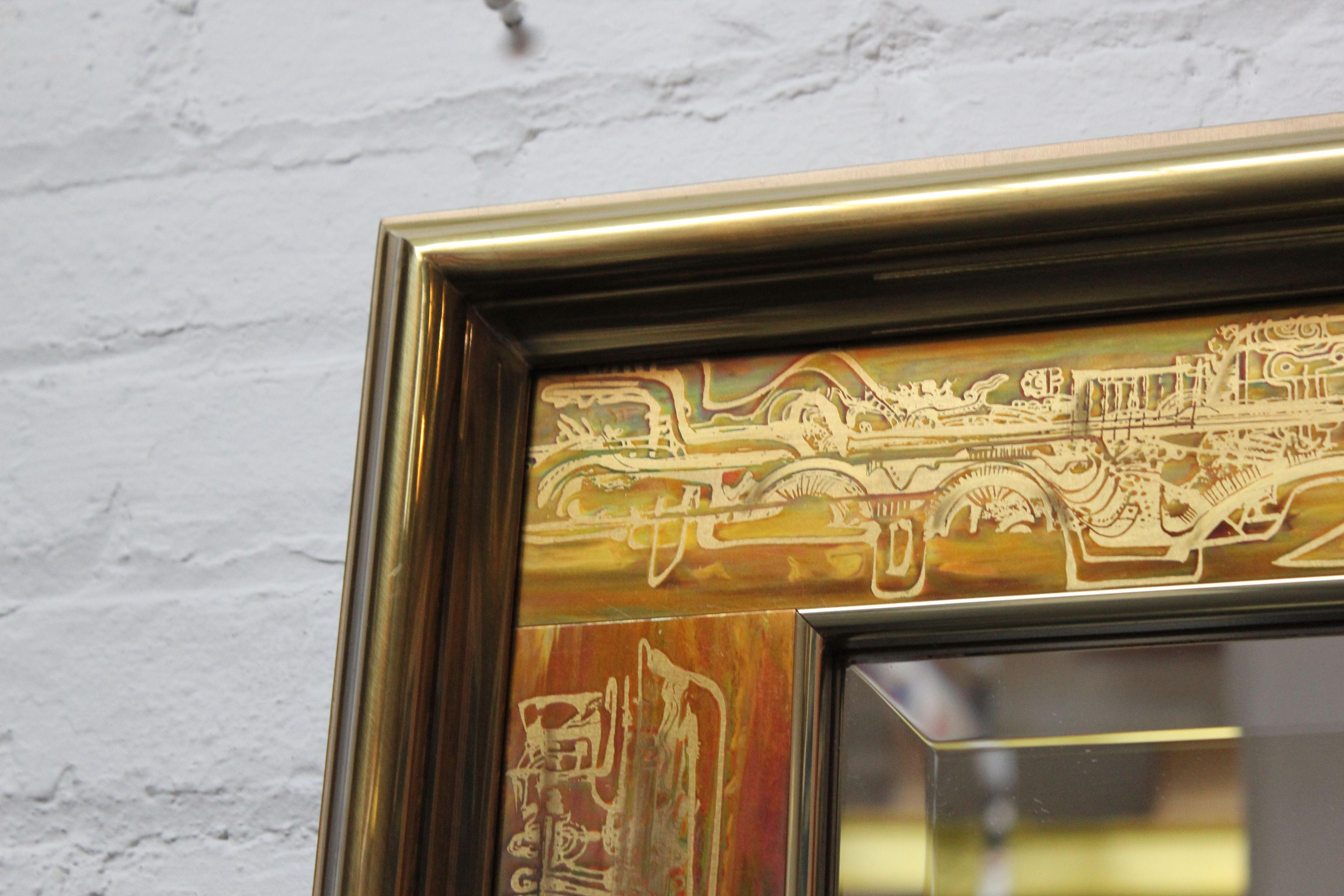 Miroir mural vintage en laiton gravé à l'acide de Bernhard Rohne pour Mastercraft en vente 3