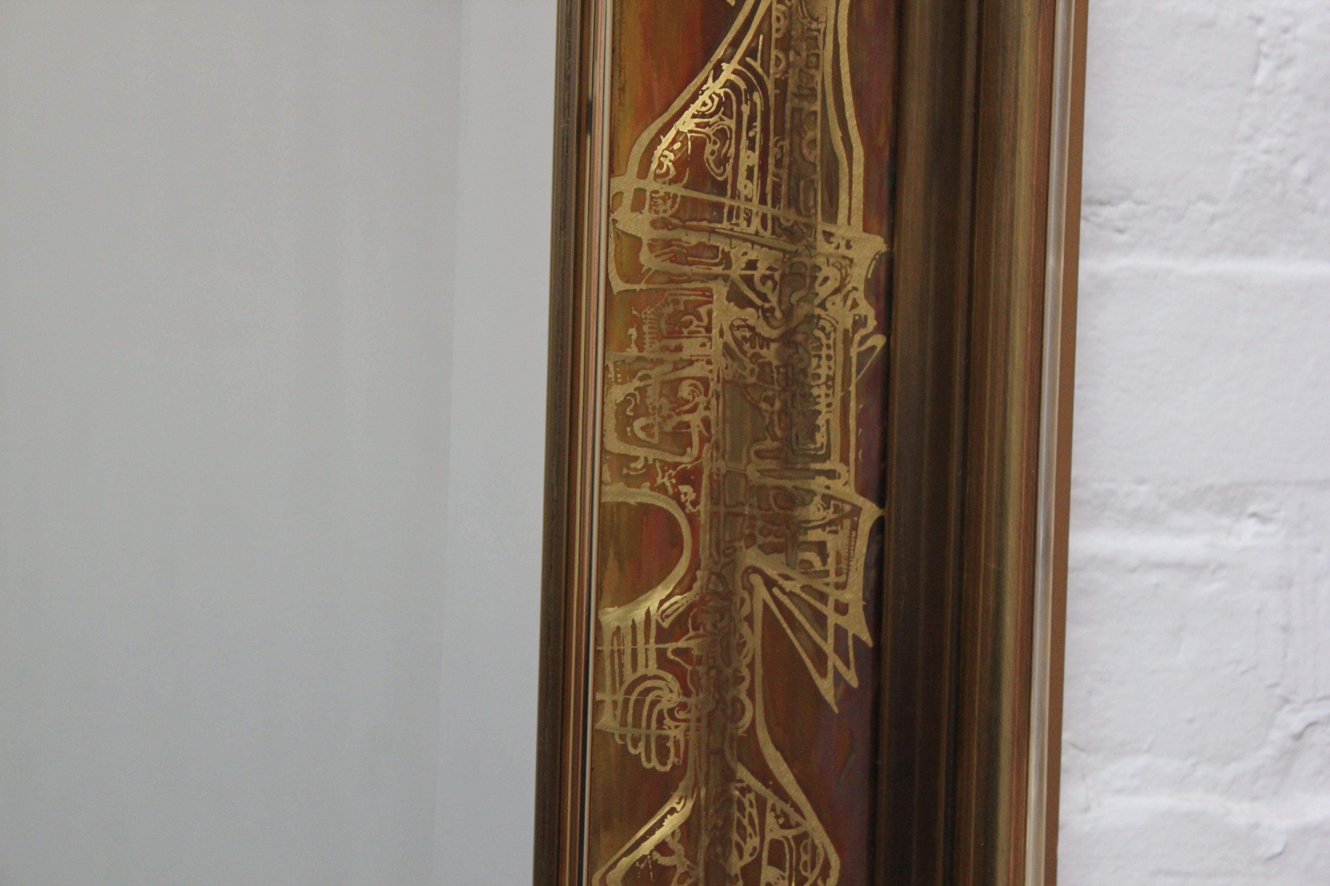 Vintage Acid-Etched Brass Wall Mirror by Bernhard Rohne for Mastercraft For Sale 6