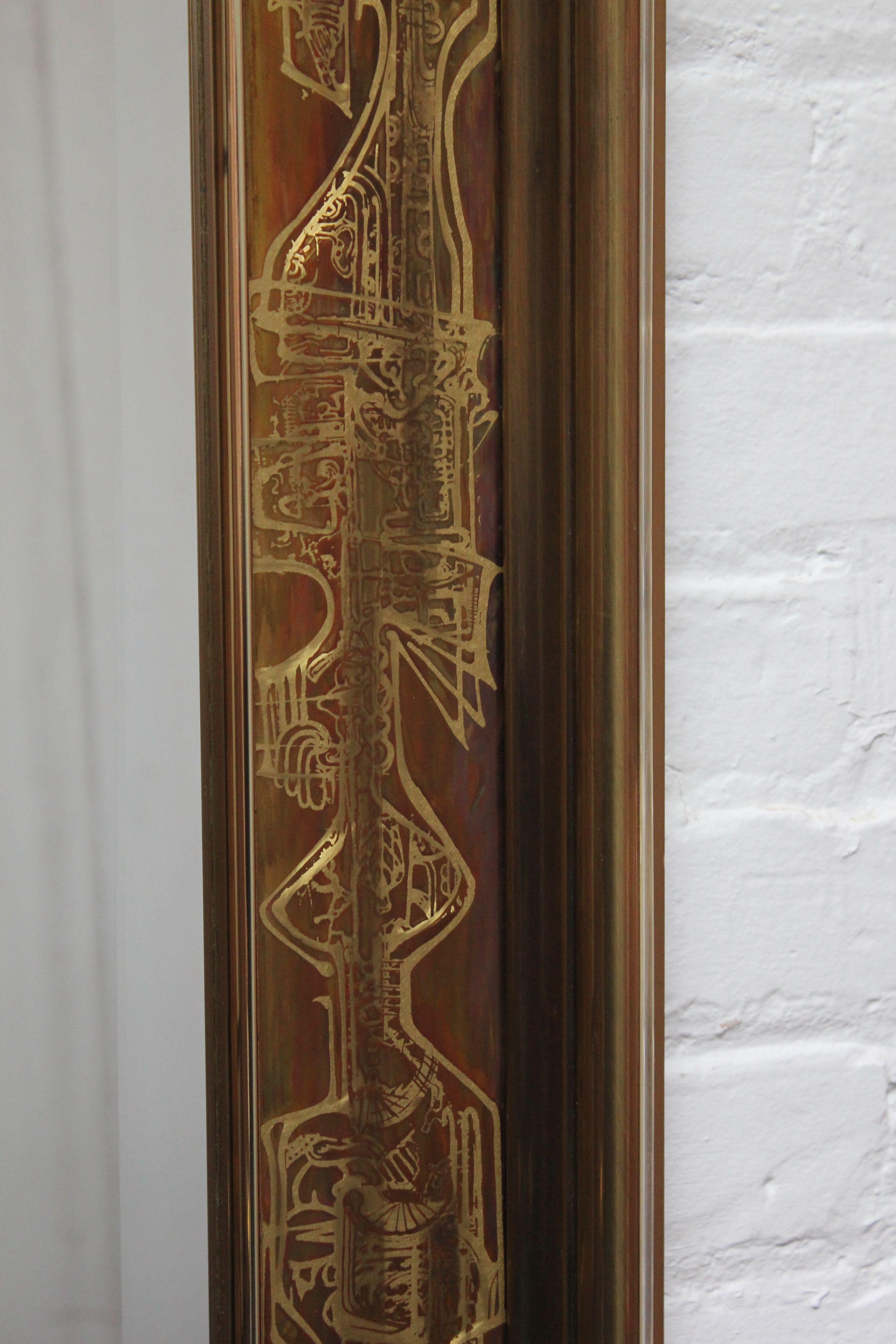 Vintage Acid-Etched Brass Wall Mirror by Bernhard Rohne for Mastercraft In Good Condition For Sale In Brooklyn, NY