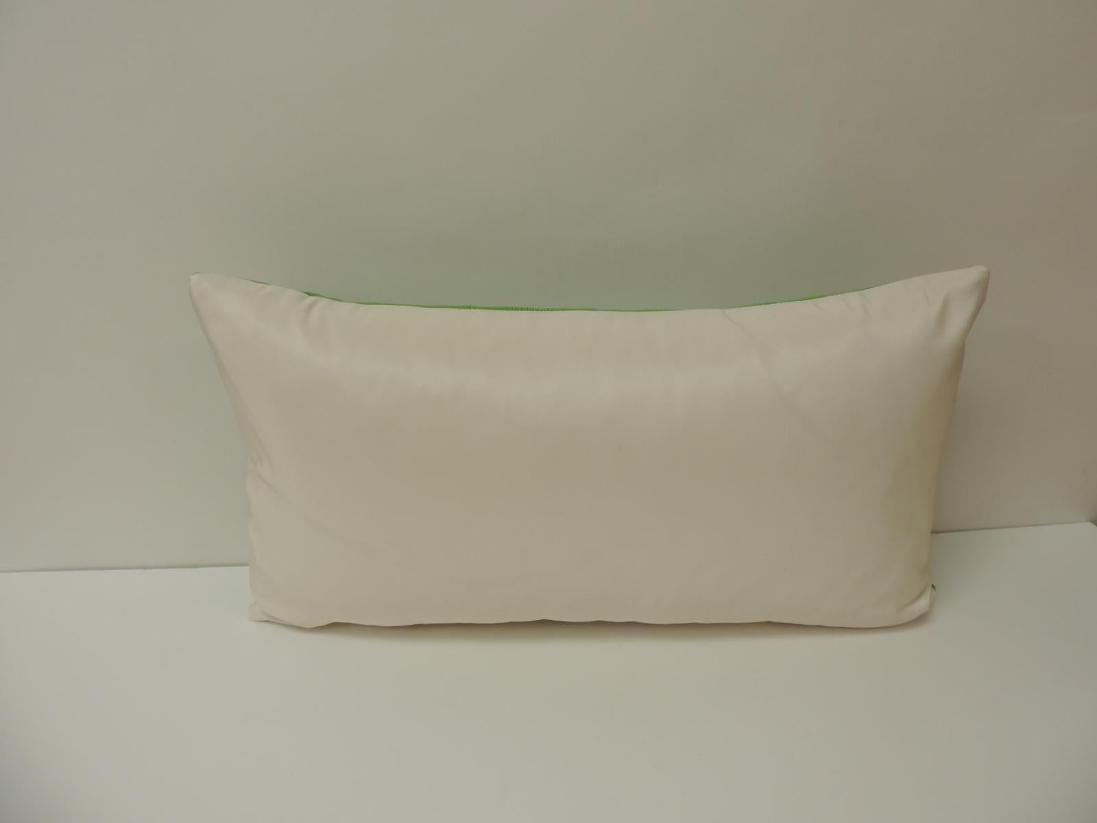 Japanese Vintage Acid Green Woven Silk Asian Decorative Lumbar Pillow