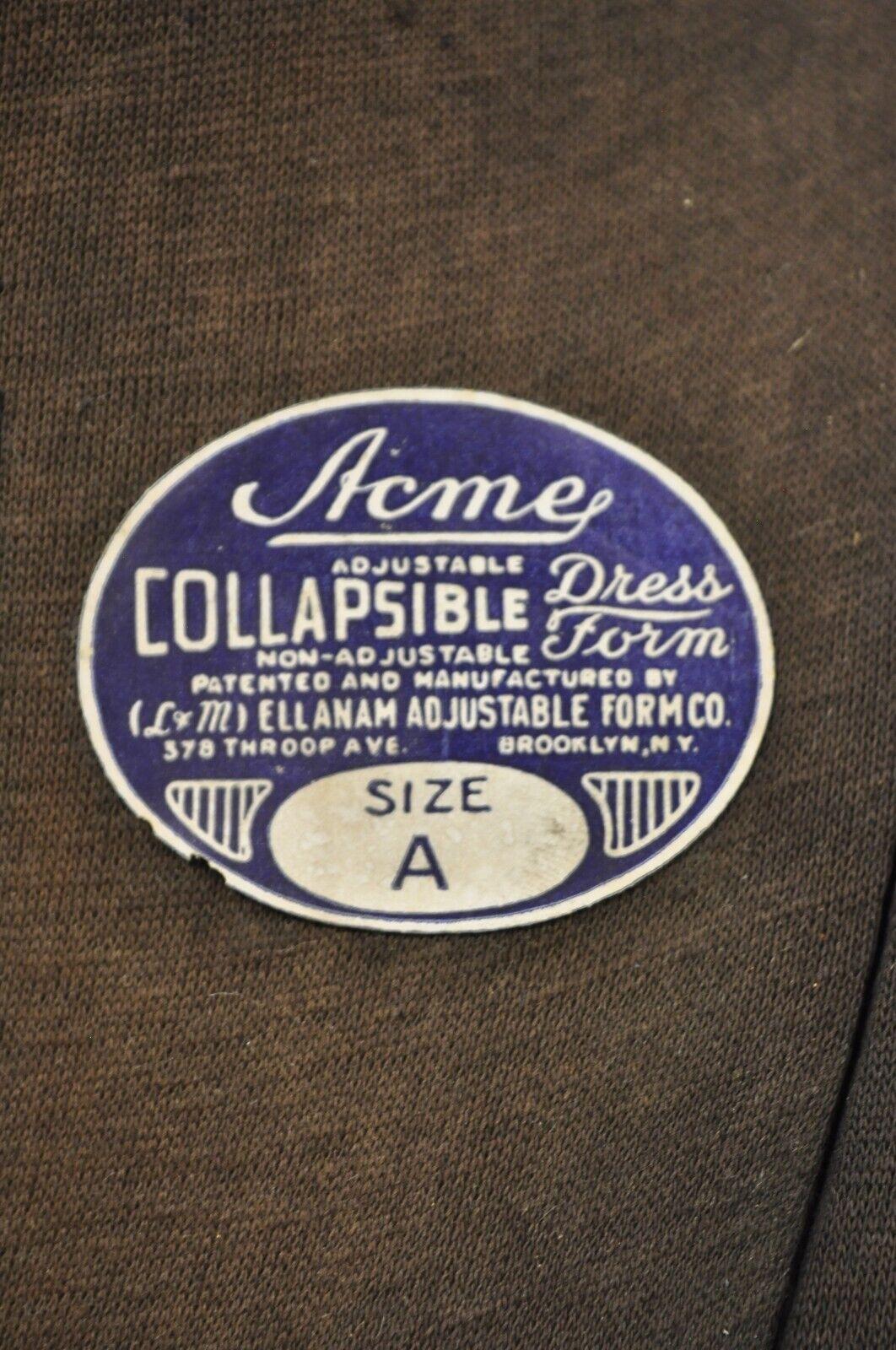 Victorian Vintage Acme Adjustable Collapsible Dress Form Mannequin Size A For Sale