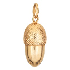Vintage Acorn Charm 18k Yellow Gold Estate Fine Jewelry Tree Nut Pendant